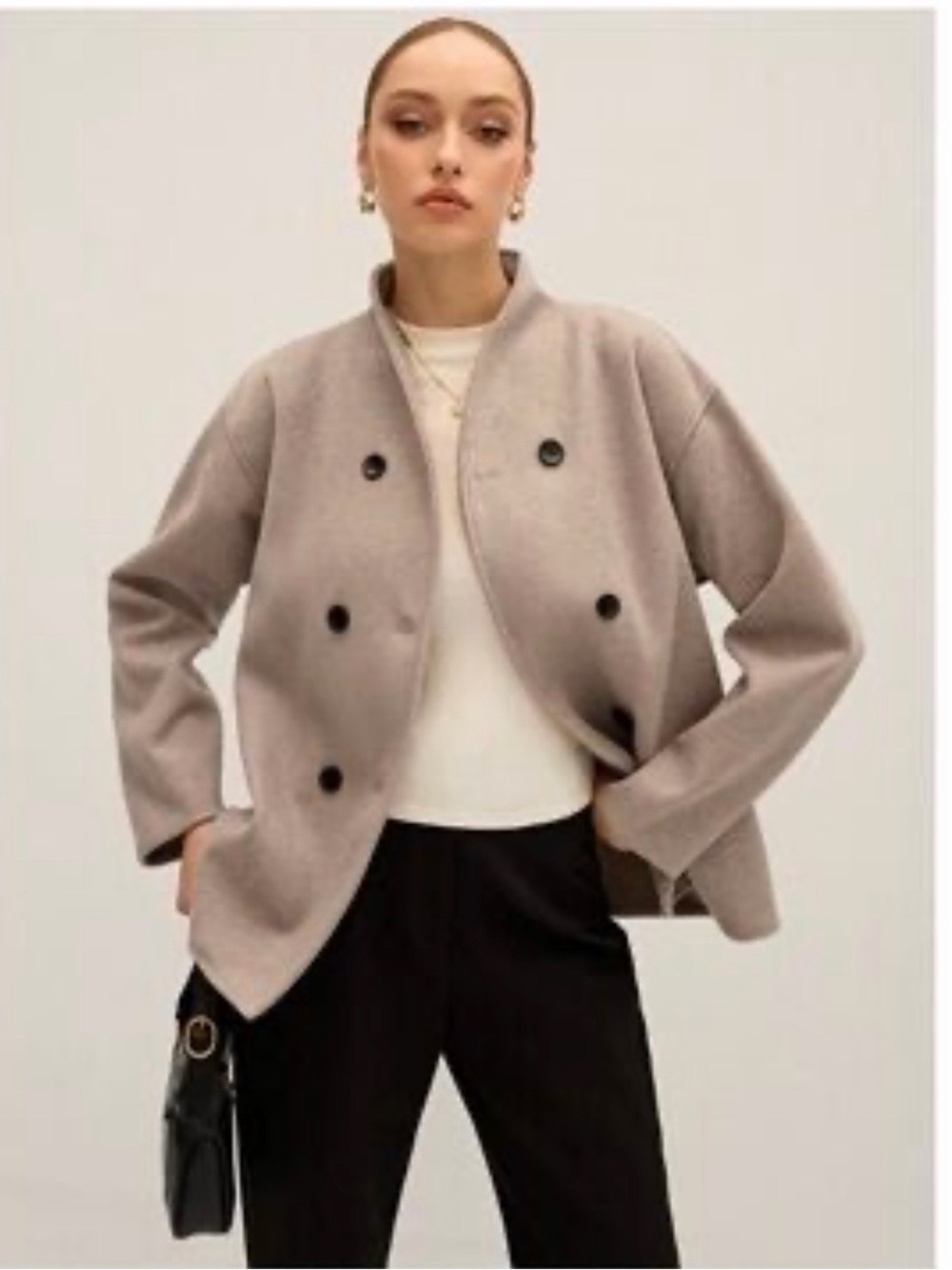 Commense taupe stand collar oversized jacket